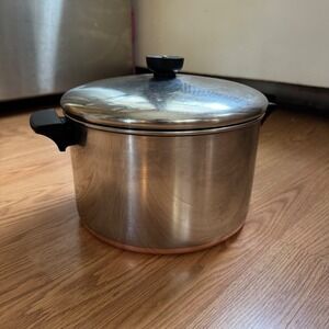 Revere Ware 1801 6 Qt Stock Pot w/ Lid Stainless Steel Copper Bottom USA Vintage